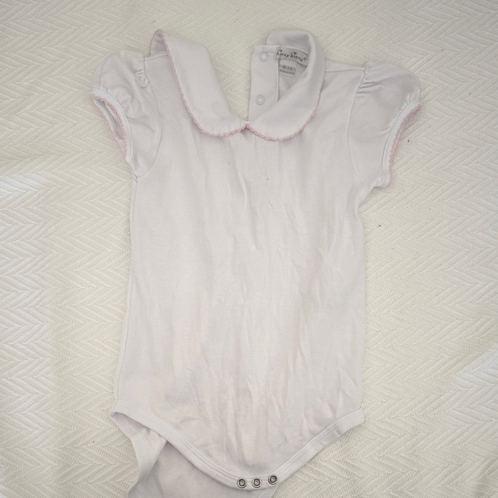 Kissy Kissy Soft White Bodysuit with Delicate Pink Trim